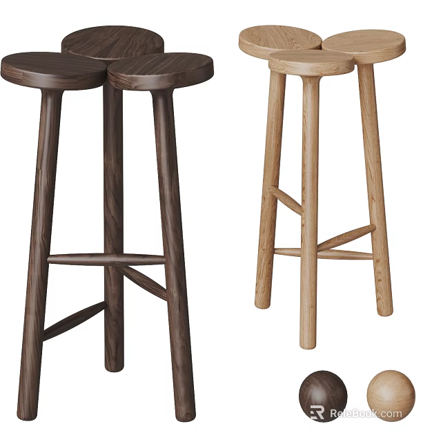 Modern Wooden Bar Stools With Dark And Light Wood Cross Leg Structure Design 3d model 