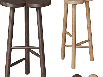 Modern Wooden Bar Stools With Dark And Light Wood Cross Leg Structure Design 3d model
