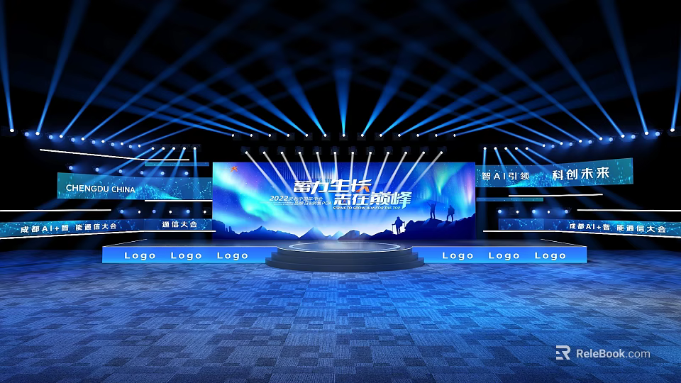 Commercial Stage Equipment with Blue Lighting and Large Screens for Commercial Events 3d model 