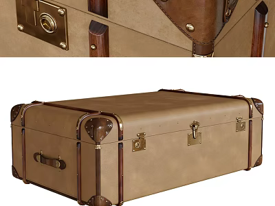 Vintage Style Trunk With Leather And Metal Accents 3d model