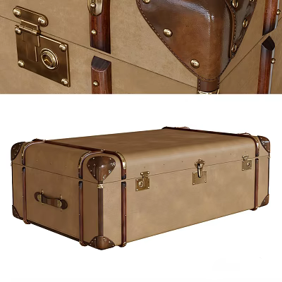 Vintage Style Trunk With Leather And Metal Accents 3d model