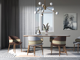 Nordic Dining Table and Chair Combination 3d model