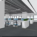 Modern Public Office Space With Open Layout Workstations Ergonomic Chairs Green Plants And Large Windows 3d model