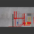 Industrial Pipeline Facility With Red Pipes Valves Ladder And Concrete Structure