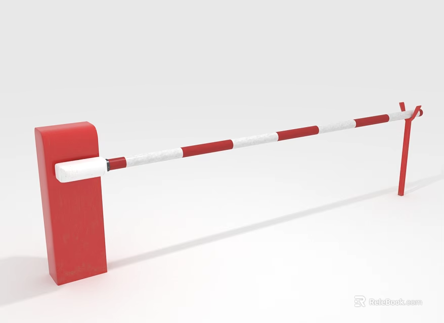 Red And White Striped Traffic Barrier With Stable Base For Access Control 3d model 