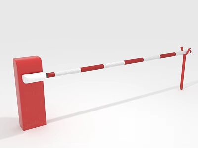 Red And White Striped Traffic Barrier With Stable Base For Access Control 3d model