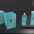 Elegant Blue Decorative Ornament Set With Crane Patterns Golden Text Boxes Gift Bags And Bottles