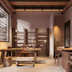 New Chinese Style Tea Room Tea Tasting Area Tea House Tea Room Club Tea Room Solid Wood Tea Table and Chair Tea Room Storage Rack Tea Cabinet 3d model