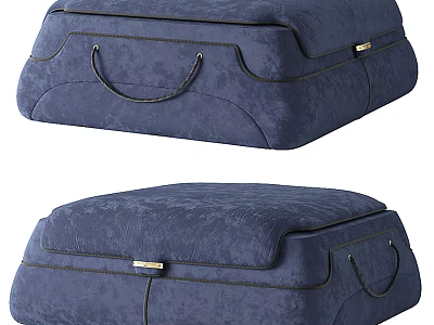 Navy Blue Fabric Ottoman With Carry Handles And Stitched Details For Living Room 3d model