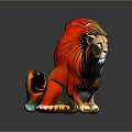 Vibrant Colored Lion In Sitting Posture With Red Orange Mane And Artistic Design