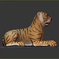 Decorative Lying Tiger Shaped Figure With Orange Black Striped Body On Base