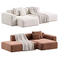 Different Colored Modular Sofas With Throw Blanket And Cushions For Interior Design