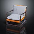 Modern Leisure Chair With Wooden Frame Armrests Orange Cushion And Light Gray Textured Backrest