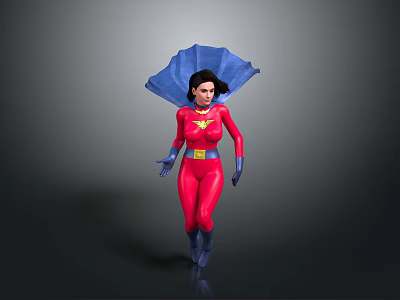 Woman in Red Bodysuit with Yellow Star Emblem Blue Cape Gloves and Boots 3d model