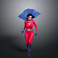 Woman in Red Bodysuit with Yellow Star Emblem Blue Cape Gloves and Boots