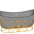 White Bathtub With Ornate Gold Iron Stand And Curved Decorative Details