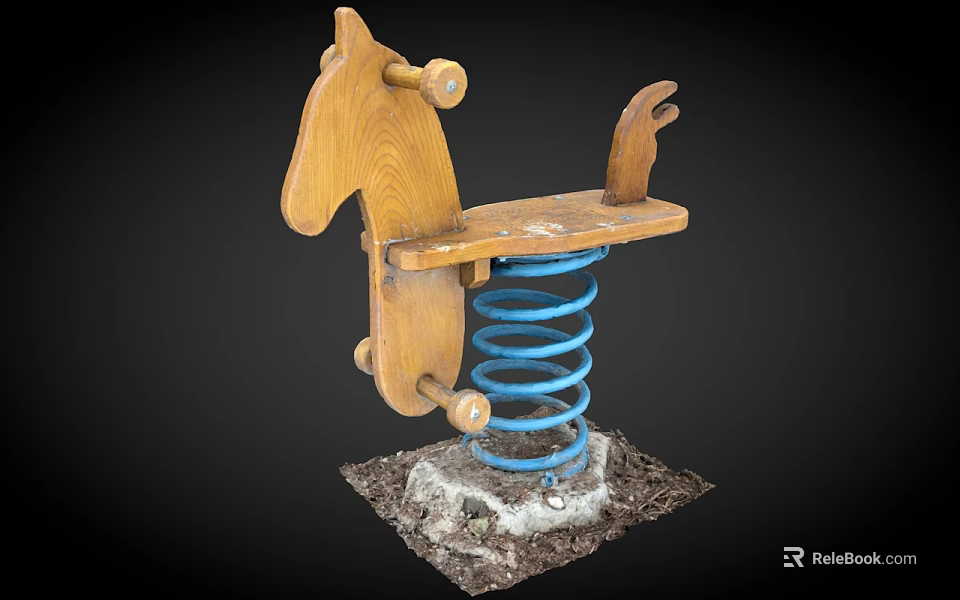 Wooden Spring Horse Shaped Playground Equipment For Outdoor Children's Play Area 3d model 