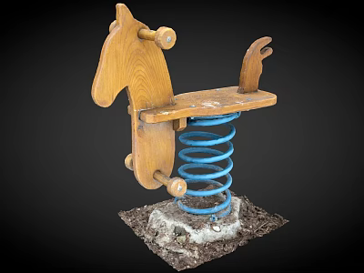 Wooden Spring Horse Shaped Playground Equipment For Outdoor Children's Play Area 3d model