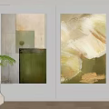 Modern Abstract Paintings with Green Beige and Gold Tones Minimalist Interior Wall Decor
