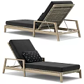 Modern Reclining Lounge Chair With Wicker Backrest Wooden Frame And Black Cushion