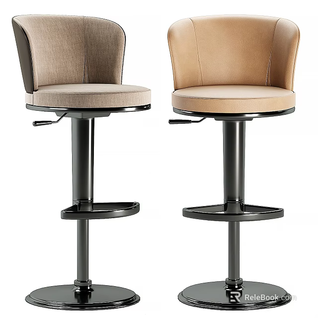 Modern Upholstered Bar Stools With Two Tone Design And Black Metal Swivel Base 3d model 