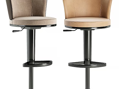 Modern Upholstered Bar Stools With Two Tone Design And Black Metal Swivel Base 3d model