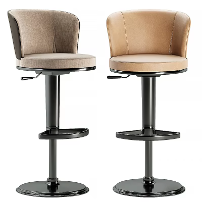 Modern Upholstered Bar Stools With Two Tone Design And Black Metal Swivel Base 3d model