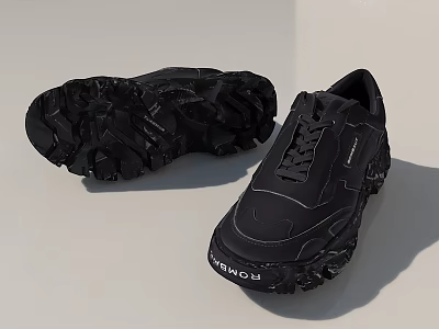Black Sport Sneakers With Chunky Sole And Unique Textured Outsole 3d model
