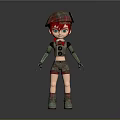 Game and Movie Character With Red Hair Plaid Beret Short Pants and Green Boots