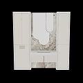 Elegant Modern Bathroom Vanity With Beige Cabinets Marble Mirror And Gold Faucet