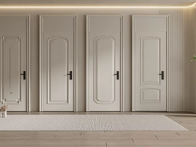 Elegant Hinged Doors With Decorative Panels In Modern Interior With Wooden Floor 3d model