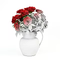 White Ceramic Vase With Fresh Red Roses And Green Leaves For Home Decoration