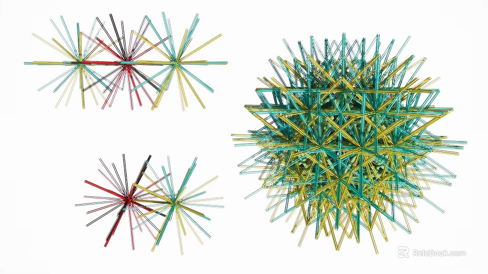 Multi Colored Hanging Ornaments With Radial Star Shaped Wire Structure 3d model 