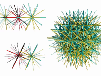 Multi Colored Hanging Ornaments With Radial Star Shaped Wire Structure 3d model