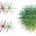 Multi Colored Hanging Ornaments With Radial Star Shaped Wire Structure