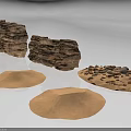 Various Terrain Models Including Rocky Textured Blocks And Circular Ground Samples