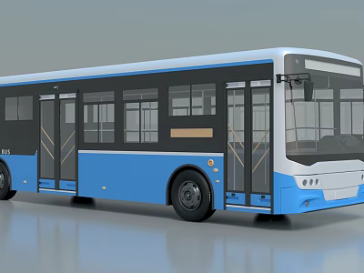 Blue and White Modern Urban Bus with Multiple Doors and Large Windows Design 3d model