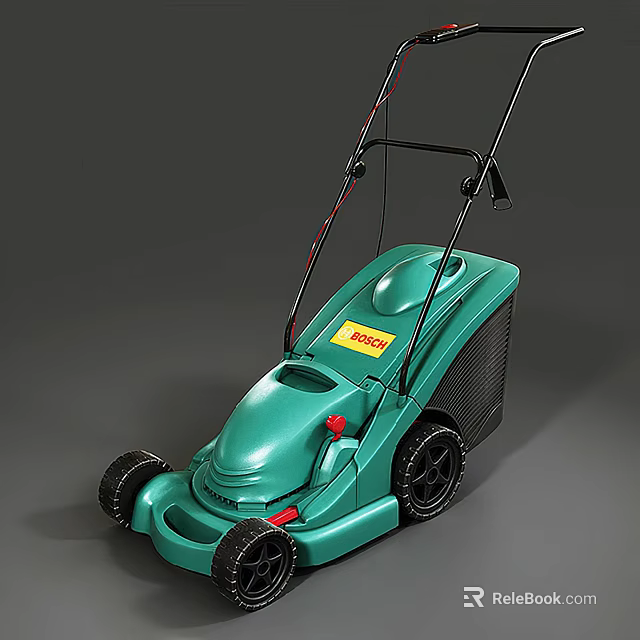 Agricultural Equipment Green Flymo Lawn Mower With Black Wheels Ergonomic Handle And Modern Design 3d model 
