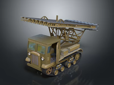 Military Green Tracked Engineering Tank Vehicle With Large Top Metal Structure 3d model