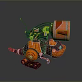 Playful Orange Black Mechanical Creature With Barrel Body Antenna Wheels And Gears