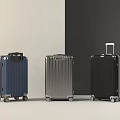 Three Modern Sleek Suitcases in Blue Silver Black With Wheels And Trolley Handles