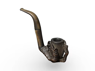 Vintage Brass Tobacco Pipe With Carved Hand Design Decorative Ornament Set 3d model