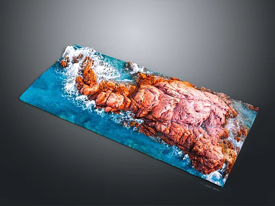 Coastal Canvas Artwork With Red Rocks Blue Waves And White Foam 3d model