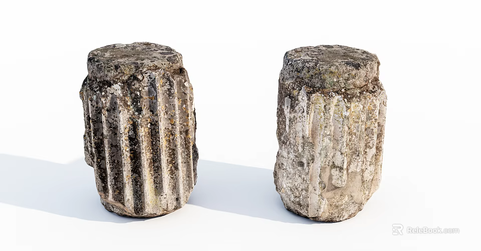 Two Textured Natural Stone Pillars With Rustic Design And Intricate Surface Patterns 3d model