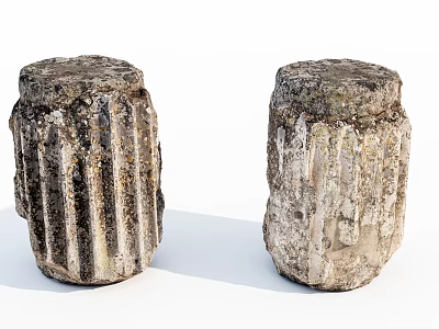 Two Textured Natural Stone Pillars With Rustic Design And Intricate Surface Patterns 3d model