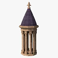 Ornate Stone Architectural Structure Featuring Purple Dome Cross And Columns