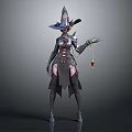 Game Fantasy Witch Character With Pointed Hat Metal Armor And Staff Red Vial