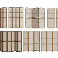 Various Folding Room Dividers Featuring Wooden Frames and Woven Panel Designs 3d model