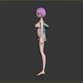 3D Anime Style Female Characters Two Figures With Pink Hair Bikini And Blue Jacket