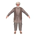 Traditional Elderly Man With Turban White Beard In Robe Vest Standing And Outstretched Hands